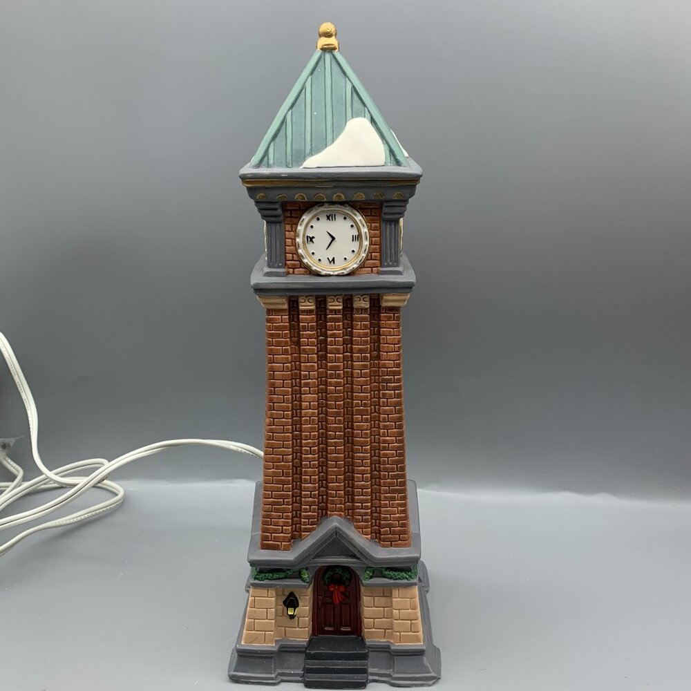 Heartland Valley Christmas Village Porcelain Lighted Clock Tower in Box